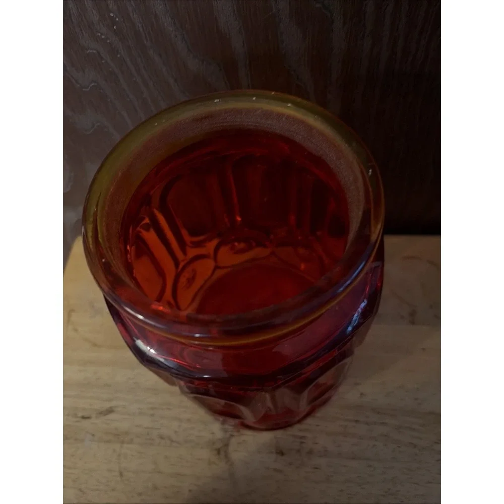 Large Red Amberina L E Smith Moon and Stars Canister 9